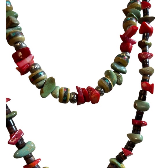 Artisan Made Turquoise, Coral, Bone & Heishi Bead Neckla - Picture 2 of 2